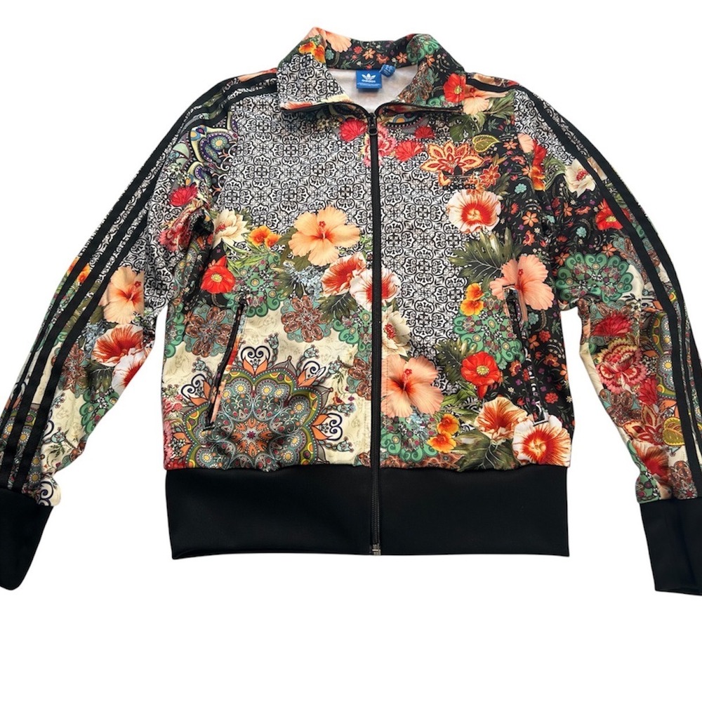 adidas Track Jacket Womens Size M Multi Floral Paisley Trefoil Firebird AY7950